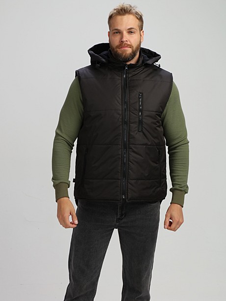 Жилет утепленный с капюшоном Респект (тк.Таслан), черный