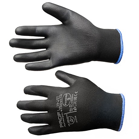 Перчатки ProfLineSpecialist нейлоновые с ПУ-покрытием, черный